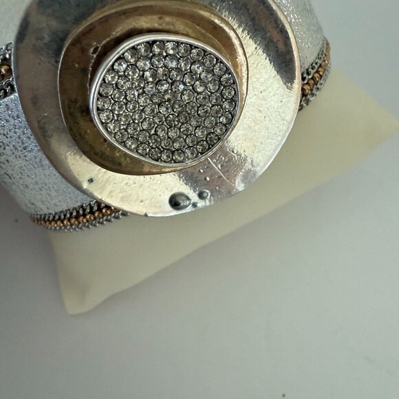 Silver Tone Soft Bracelet With Rhinestone Accent Magnetic Clasp - Picture 3 of 5